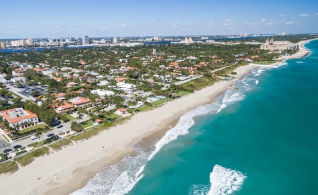 An aerial view of a beachtown on the Florida Coast.