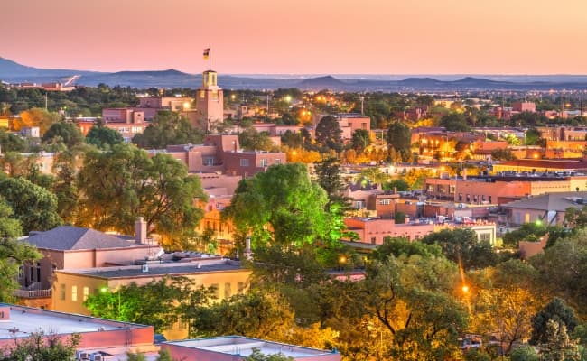 Downtown Santa Fe at sunset.