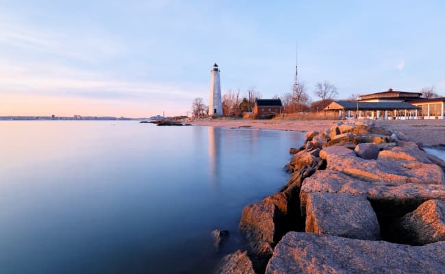 Waterfront of seaside town, Connecticut Shore
