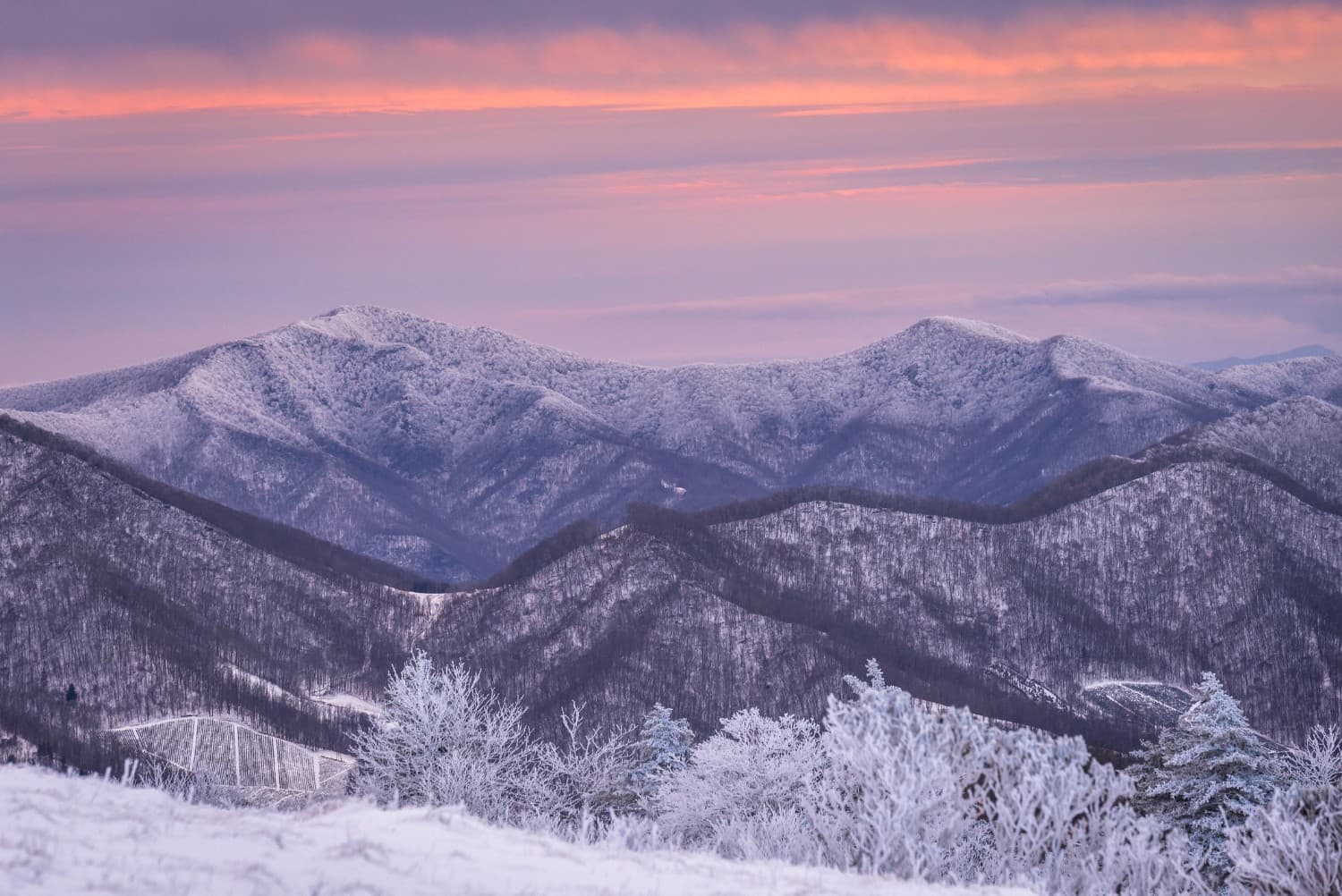 Appalachian mountains in winter, covered in snow