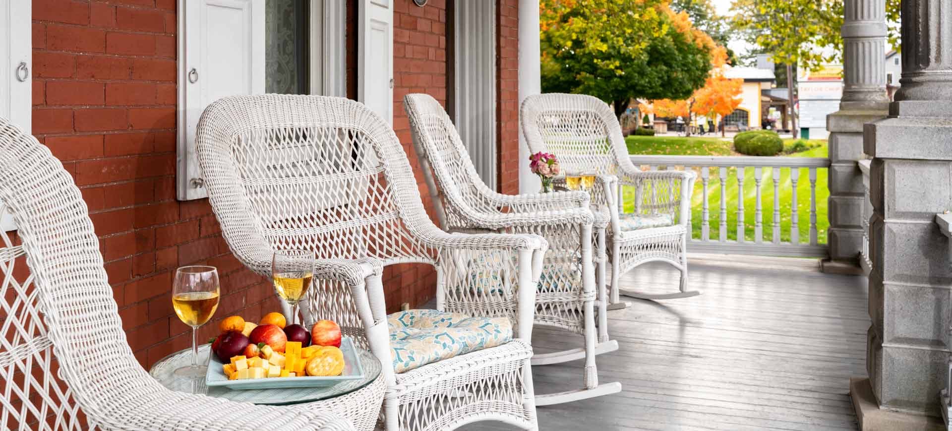 Scenic front porch at the historic Inn and Spa at Intercourse Village