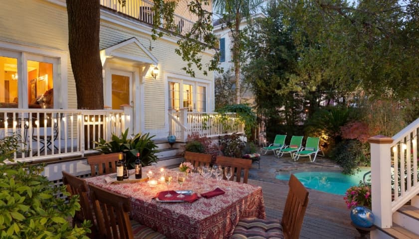 table by hot tub