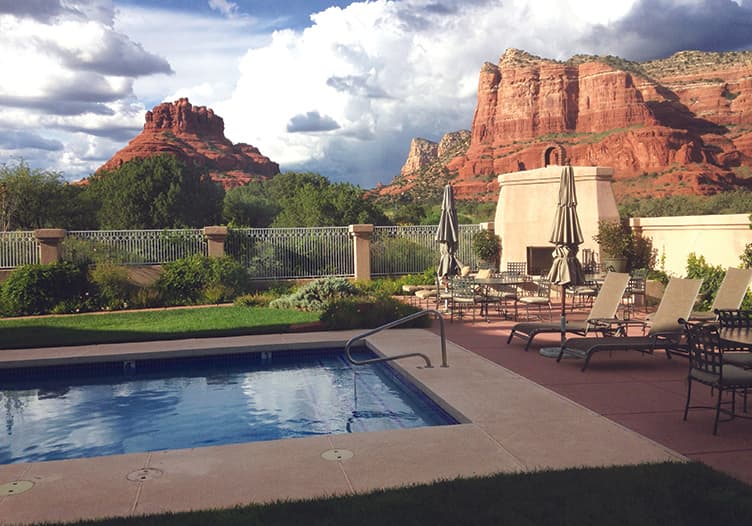 canyon villa poolside views of the red rock formations in the background