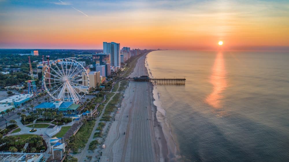 The beach and boardwalk in Myrtle Beach near Conway SC, one of the best places to stay in South Carolina