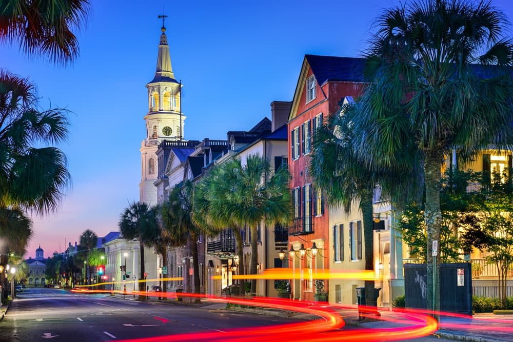 The brightly colored buildings